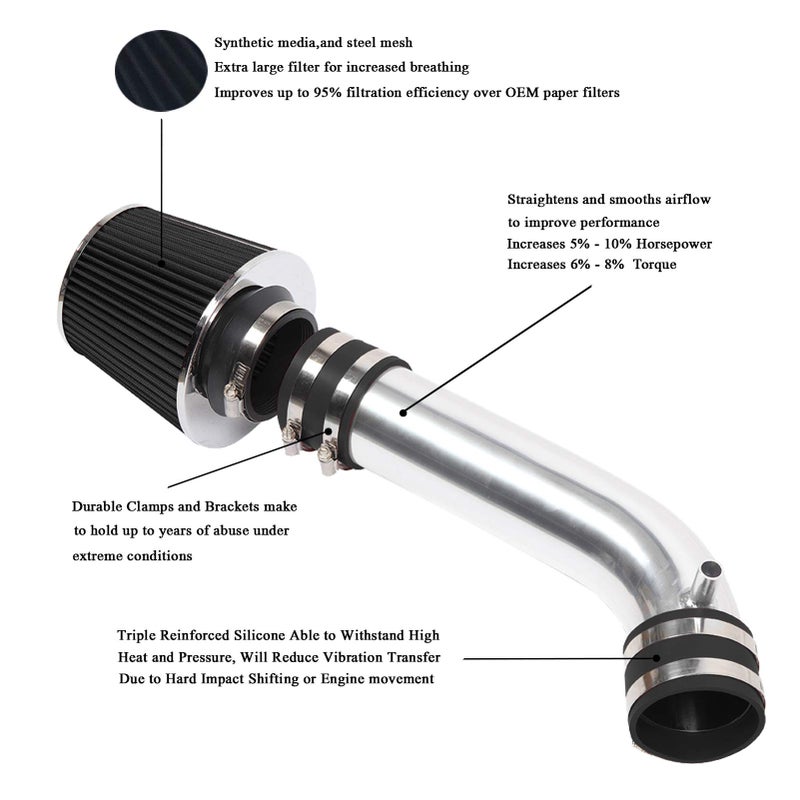 MOOSUN 3 inch Intake Pipe Cold Air Intake with Filter Fit for 2003 2004 2005 2006 Infiniti FX35 G35 & Fit Nissan 350Z 3.5L V6 (Black) - Image 2